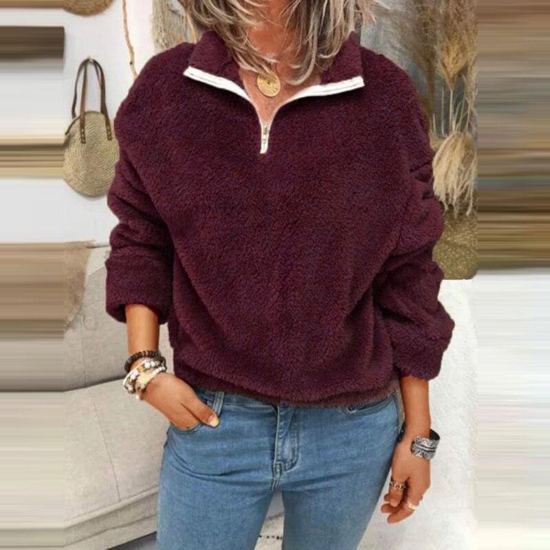 Charissa - Kuscheliger Pullover aus Teddyfell mit Reißverschlusskragen
