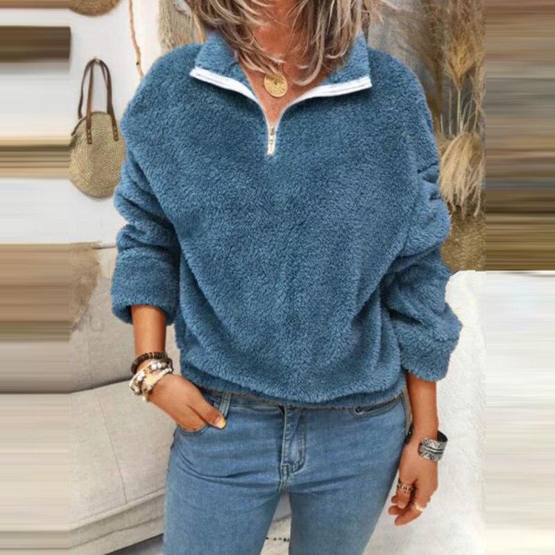 Charissa - Kuscheliger Pullover aus Teddyfell mit Reißverschlusskragen