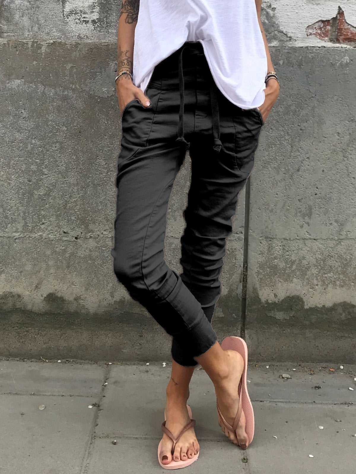 Nesrin - Lässige Einfarbige Hose mit Taschen