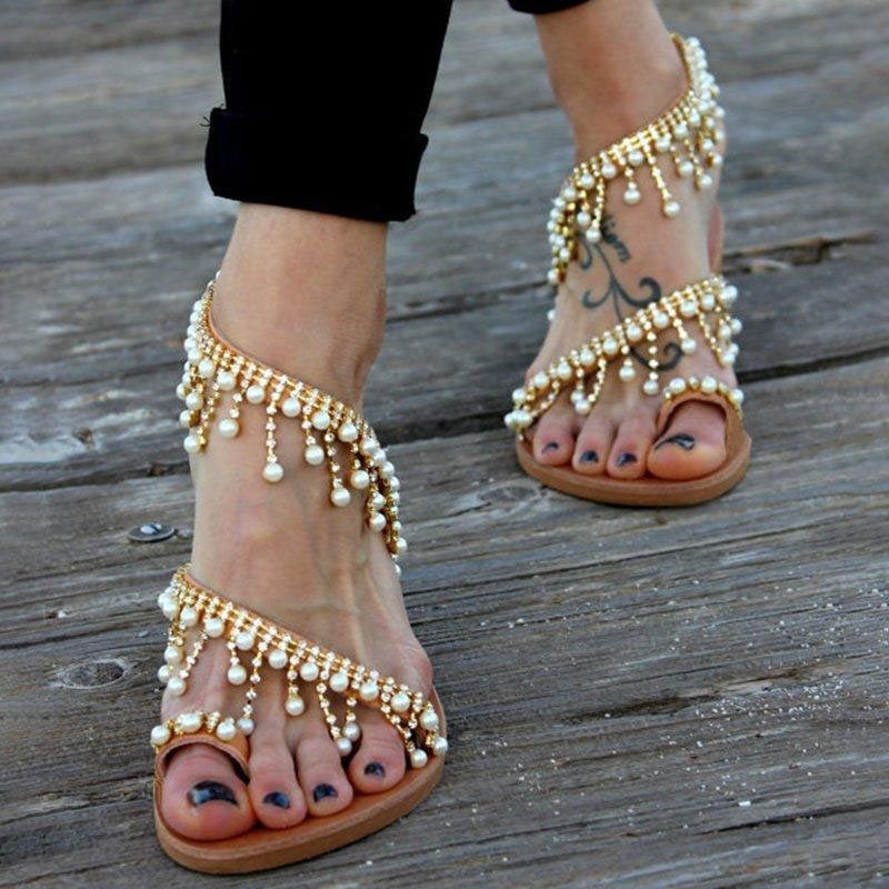 Romy - Lässige Sandale mit Künstliche Nachgemachte Perlen