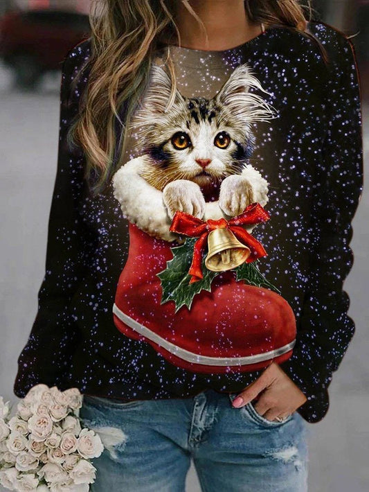 Olivia - Sweatshirt mit Weihnachtskatzen-Print